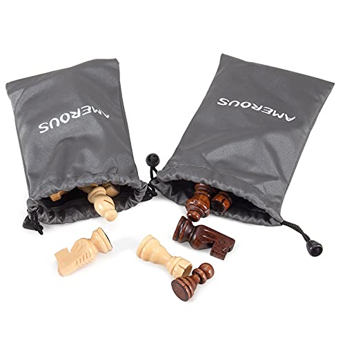 AMEROUS Wooden Chess Pieces Only, 32 Pieses / 3.05" King/Storage Bag/Gift Package, Standard Tournamen Staunton Wood Chessmen for Chessboard, Replacement of Missing Pieces