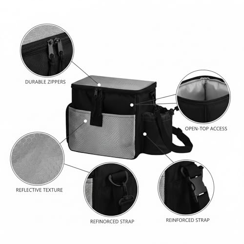 Disc Golf Bag with Shoulder Strap, Compact Polyester Carrier for Organizing Discs, Black Storage Case 9.8 x 5.9 x 9.4 Inches