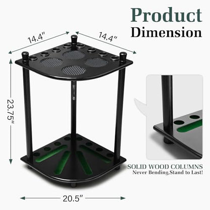 Pool Stick Holder Floor Stand, Pool Cue Rack Holder up to 8 Cues Sticks, Solid Wood Billiards Stick Holder Pool Stick Stand Corner for Game Room, Club,Pool Table Accessories (Black) - style: Black