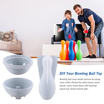 3D Sport Ball Resin Molds Silicone, Bowling Pin with Ball Mold Resin Kit, Hemisphere Mould DIY Casting Bowling Games Toys, Family Sport Tools, Candle Fondant Cake Decoration