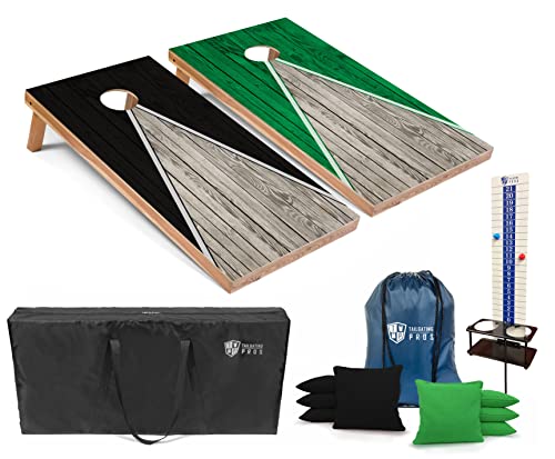 Tailgating Pros Pyramid Cornhole Board Set: Score Keeper, Bean Bags, and Carrying Case- 4'x2' Regulation Corn Hole Toss Game - color: Black/Kelly Green