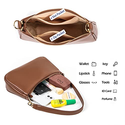 VODIU Clutch Tote Handbags with 2 Removable Straps and Zipper Closure Crossbody Bags Shoulder Purse Handbag for Women - color: Brown