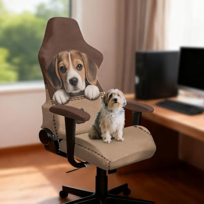 Suobstales Beagle Dog Paw Print Gaming Chair Cover, Removable Office Chair Cover with Zipper, Stretch Anti-dust Universal Washable High Back Computer Seat Protector for Pets - color: Beagle Dog Paw