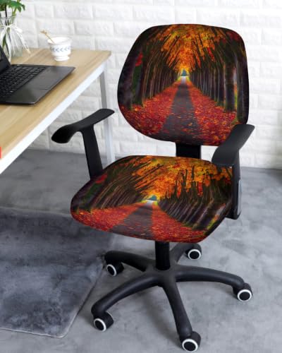 Savannan Office Chair Cover, Autumn Natural Path Scenery Protective Stretch Elastic Universal Cover for Desk Task Chair,Computer Rotating Chair 1 Pcs Thanksgiving Fall Maple Leaves