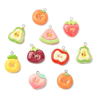 Stiesy Resin Fruit Charms 32Pcs, Imitation Button Pendants with Loop, Apple Strawberry Watermelon Pineapple Pear Peach Shape Charms for Jewelry Making, DIY Craft Supplies and Keychain Making - color: Fruit-8 Styles-32pcs