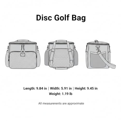 Disc Golf Bag with Shoulder Strap, Compact Polyester Carrier for Organizing Discs, Black Storage Case 9.8 x 5.9 x 9.4 Inches