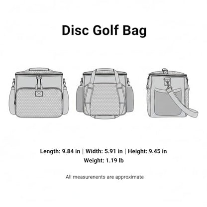 Disc Golf Bag with Shoulder Strap, Compact Polyester Carrier for Organizing Discs, Black Storage Case 9.8 x 5.9 x 9.4 Inches