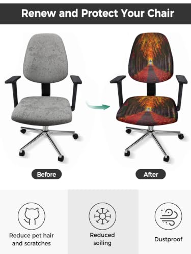Savannan Office Chair Cover, Autumn Natural Path Scenery Protective Stretch Elastic Universal Cover for Desk Task Chair,Computer Rotating Chair 1 Pcs Thanksgiving Fall Maple Leaves