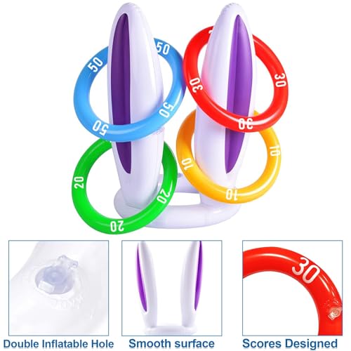 [16 Score Rings ] 4 Pack Easter Inflatable Bunny Rabbit Ears Ring Toss Game Easter Basket Stuffers for Kids Party Games Inflatable Gifts for Indoor Outdoor Toys Party Supplies Family Game