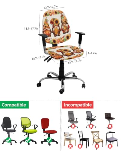 Savannan Office Chair Cover, Fall Gnome Thanksgiving Pumpkin Protective Stretch Elastic Universal Cover for Desk Task Chair,Computer Rotating Chair 1 Pcs Orange Maple Leaves