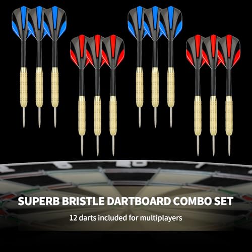 Dartboard with Staple-Free Bullseye Easily Recognizable Numbers 18g Steel Tip Darts Set 12 Steel Tip Darts 18g Mounting Kits Include - style: DB-P