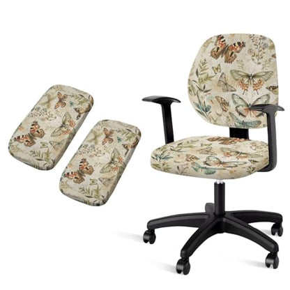 Butterfly Computer Chair Cover 4-Pc Set Breathable Office Chair Arm Covers Stretchy Office Chair Seat Covers for Office and Rotating PC Chairs Easy to Clean Pet Friendly - color: Butterfly