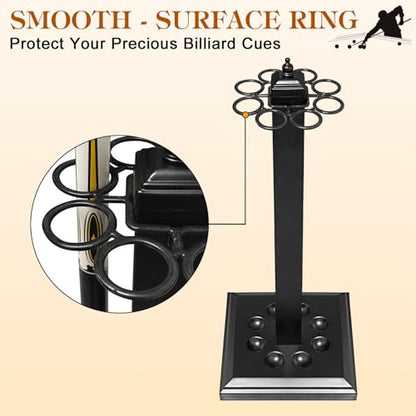 Pool Stick Holder Metal Billiard Cue Rack Holds 8 Sticks Heavy-Duty Floor Stand,Black
