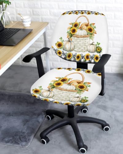 Savannan Office Chair Cover, Rustic Sunflower Pumpkin Protective Stretch Elastic Universal Cover for Desk Task Chair,Computer Rotating Chair 1 Pcs Watercolor Autumn Harvest Plaid