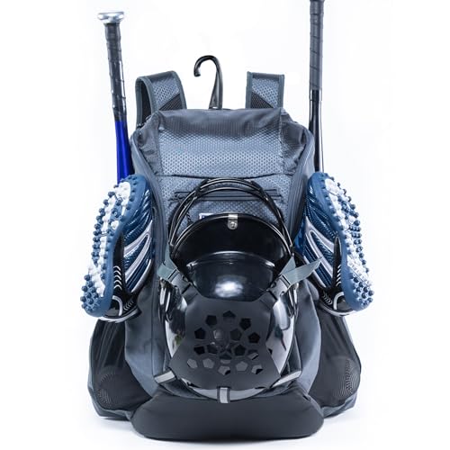 | Baseball Bag Softball Bat Bag, Double-layer Baseball Backpack Adult with Gear Klip To Hold Baseball Glove, Baseball Essential Gear, Youth Baseball Bag for Boys, Girls, Baseball Accessories - color: Grey