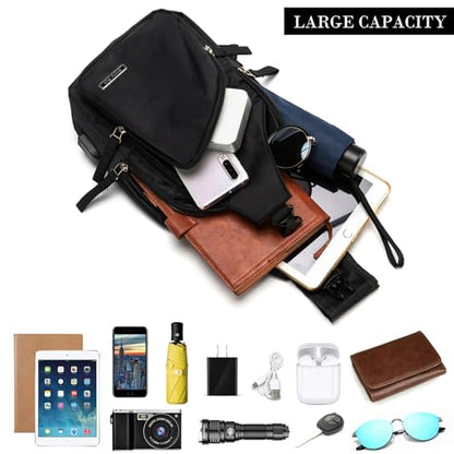 Seoky Rop Men Women Sling Backpack Nylon Water Resistant Shoulder Chest Crossbody Sling Bag with USB Charging Port - color: Black