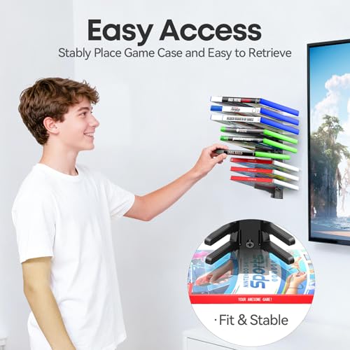 Video Game Storage Wall Mount for Switch/PS5/PS4/Switch2/XBX Game Case Holder, Gaming Shelf Mount Gamecase Organizer Up to 36PCS, Wall-Mounted Gaming Display Stand Tower for Gift, 4 Pack, Black - size: 4 Packs