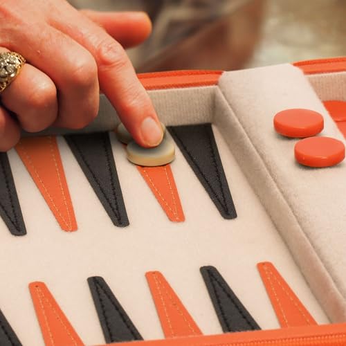 Yellow Mountain Imports Travel Size Backgammon Mini Game Set, Alanya - Magnetic Checkers and 9-inch Board in Sleek Leatherette Case - Classic Strategy Board Game - color: Aegean Ember