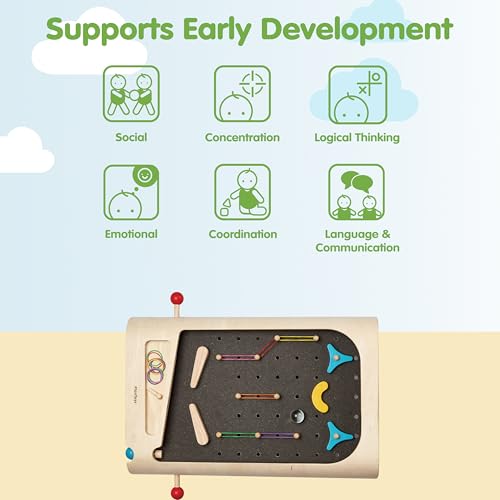 PlanToys® Pinball Wooden Tabletop Arcade Game for Kids Ages 3+ | Montessori Toy for Coordination, Focus & Fine Motor Skills | Eco-Friendly Educational Indoor Game