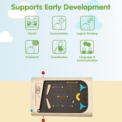 PlanToys® Pinball Wooden Tabletop Arcade Game for Kids Ages 3+ | Montessori Toy for Coordination, Focus & Fine Motor Skills | Eco-Friendly Educational Indoor Game