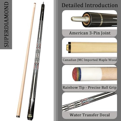 SUPERDIAMOND Pool Cue Stick Set Billiard Cue Sticks with Hard Case, 2-Pieces 58" Pool Table Sticks, 12.5 mm Tip Pool Queue,Pool Stick Set for Home Recreation, Billiards Clubs, Training - style: Billiard Cue Sticks-GB-YD-C-4S