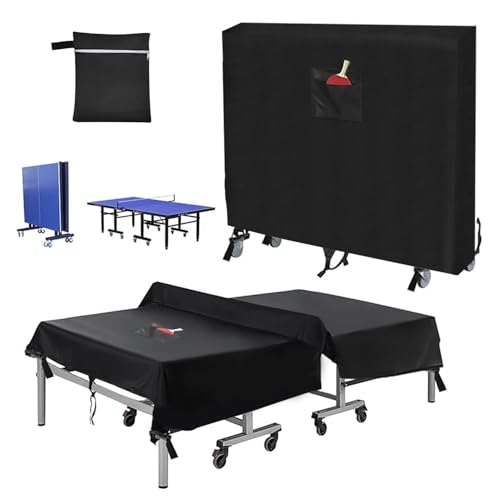 Heavy Duty Waterproof Ping Pong Table Cover - 600D Durable Protection for 9x5 FT Folding & Flat Tables - Windproof Buckle & UV Resistant - Black, 65''L x 28''W x 73''H - color: Black