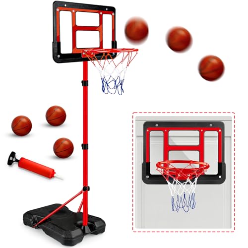 Kids Basketball Hoop with Stand, Adjustable Basketball Set, Toddler Basketball Toys for Boys Age 3 4 5 6 7 8, Indoor Outdoor Backyard Sport Game Gifts - style: Red Basketball Hoop
