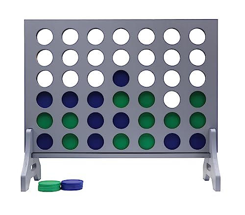 Giant 4 in a Row Game for Family & Adults – Tailgating Pros Jumbo Grey Wooden Four in a Row Indoor & Outdoor Yard Game for Family Party Fun, Portable Activities for Patio, Backyard, and Camping - color: Blue / Kelly