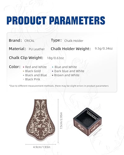 CRICAL Portable Magnetic Pool Chalk Holder Square Chalk Cube Holder Billiard Cue Accessory Gift Idea - color: Brown White