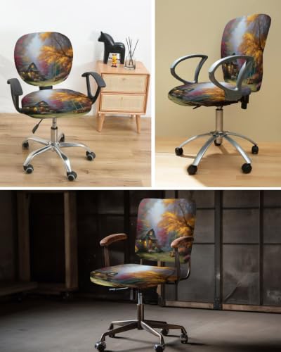 Savannan Office Chair Cover, Pastoral Autumn Forest Cabin Protective Stretch Elastic Universal Cover for Desk Task Chair,Computer Rotating Chair 1 Pcs Fall Maple Leaf Swing
