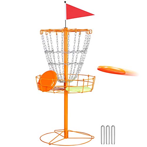 Yaheetech Portable Disc Golf Basket, Practice Target Steel Hole Heavy Duty Disc Golf Goals Catcher, Orange