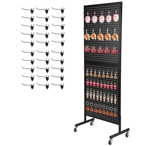 Eastern Tree Metal Pegboard Display Stand 2'x 5'with 30 Hooks, Pegboard Panels Display with Wheels, Peg Board Display Rack, Standing Pegboard Display- Black - color: Black