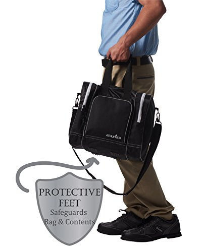 Athletico Bowling Bag for Single Ball - Single Ball Tote Bag With Padded Ball Holder - Fits a Single Pair of Bowling Shoes Up to Mens Size 14 - color: Black