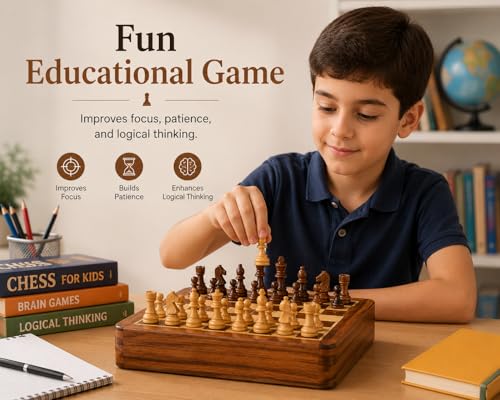 Crafted Chess Art- Handmade Personalised Luxury Chess Set-Mens Personalised Gift- Magnetic Wooden Chess Set- Travel Chess Games - Birthday Chess Gift- (5 Inches) (Acacia Wood) (5 Inches/ 12.7 Cm) - color: 5 Inch Chess Board
