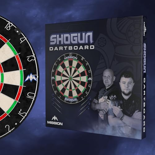 Mission Darts | Shogun Set | Endurance Premium Sisal Dartboard with Round Wire Design | Includes 2 Sets of Steel Tip Darts.
