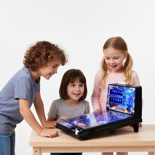 Tabletop Mini Pinball Machine, Electronic Ball Shooting with Lights Sounds and Scorer, Action and Reflex Game for Kids & Adults Ages 6+
