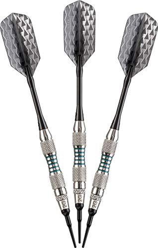 Viper by GLD Products Bobcat Adjustable Weight Soft Tip Darts with Storage/Travel Case - size: 16 Grams (Adjustable to 18 and 19 Grams), style: Nickel Silver Plated with Light Blue Rings