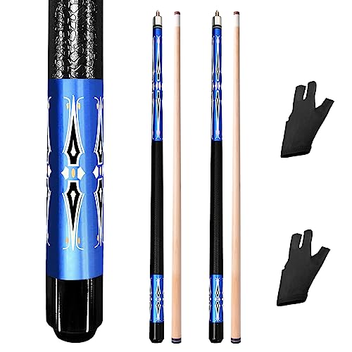 Set of 2 Pool Cue Stick,58" 2 Piece Maple Billiard Cue Stick - color: Blue