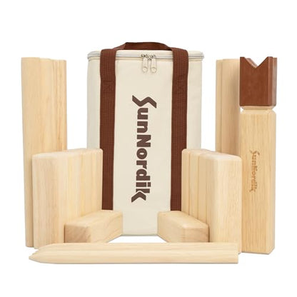SunNordik Kubb Yard Game Set, Giant Viking Chess Outdoor Tossing Game with Carry Bag, Rubber Wood Backyard Lawn Game for Kids & Beginner - color: Classic