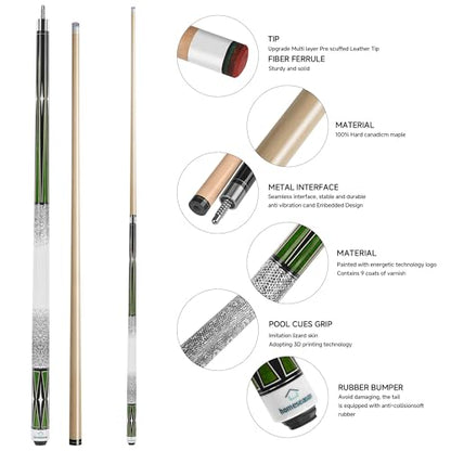 HomeSeason Pool Cue Stick 58" Billiard Cue Sticks 3D Printed Grip Professional Low Deflection Pool Sticks Maple Wood Pool Sticks 13mm Tip - color: 19oz with bag
