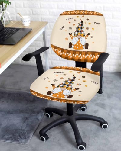 Savannan Office Chair Cover, Happy Fall Harvest Gnome Protective Stretch Elastic Universal Cover for Desk Task Chair,Computer Rotating Chair 1 Pcs Thanksgiving Pumpkin Leaves