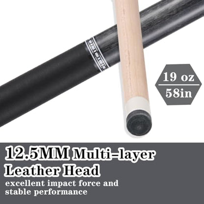 Canadian Maple Pool Cue Stick Set, 58 inch 18oz 19oz 20oz 21oz Billiard House Bar Pool Stick, 12.5mm Tip Billiard Cue for Beginner, Commercial and Home Entertainment - color: 12.5mm Grey