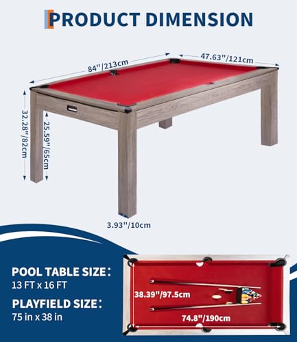 7 Foot Pool Table, Engineered Wood, 84" Billiard Tables with Black Felt for Game Room Home Office, - color: Red