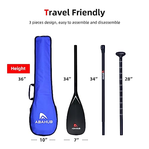 Abahub Carbon Fiber SUP Paddles, 1 x 3 Section Adjustable 67" - 86" Carbon Fiber Shaft, Lightweight Stand-up Paddle Oars for Paddleboards, with a Carrying Bag - color: Full Carbon Fiber Paddle