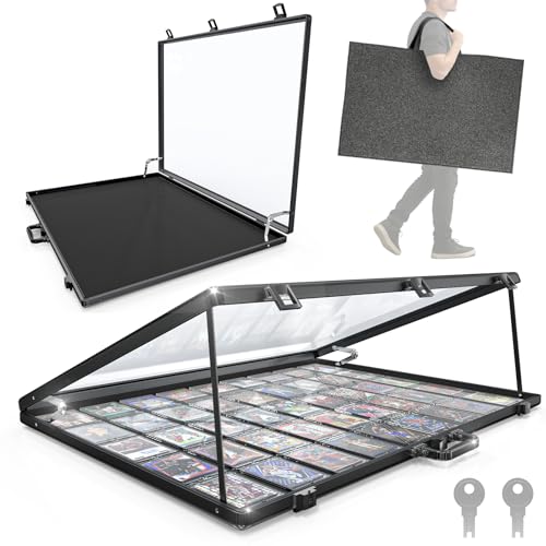 Ultra-thin 31.4 x 23.6in Portable Aluminum Card Display Case with Felt Tote Bag, High-transparency Acrylic, 3 Anti Theft Locks, Sports Trading Card Show Case for Collectible Cards Jewelry Jersey-Black - color: Black
