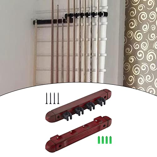 Pool Cue Rack Claw, Billiard Cue Rest, Wooden Storage Stand, Wall Mounted 4 Pool Billiard Rods Holder, Wall Rack with 4 Cue Clips for Game Room - color: Red