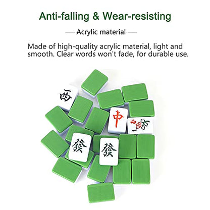 drizzle Green Travel Mini Mahjong Set 20mm with Instructions - Portable 146 Tiles - for Beginners with 4PCS Racks 2 Pounds - Chinese Mah-Jong Game 麻将 - size: Green