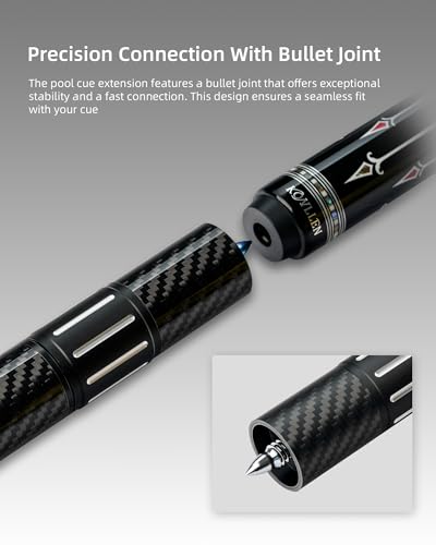 KONLLEN Pool Cue Extension with 3 Bumpers Carbon Fiber Billiards Cue Extension Billiard Accessories for Pool Sticks - color: Adjustable Extension