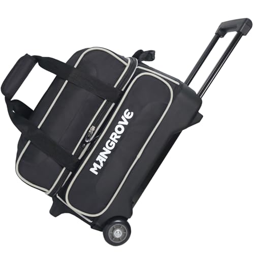 Mangrove 2 Ball Bowling Bag with Wheels, Double Bowling Bags 2 Ball Roller w/Separate Compartment for Bowling Shoes (Up To US Mens Size 15), Accessory Pocket & Retractable Handle Extends To 40"