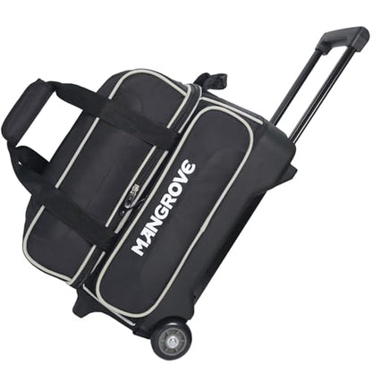 Mangrove 2 Ball Bowling Bag with Wheels, Double Bowling Bags 2 Ball Roller w/Separate Compartment for Bowling Shoes (Up To US Mens Size 15), Accessory Pocket & Retractable Handle Extends To 40"